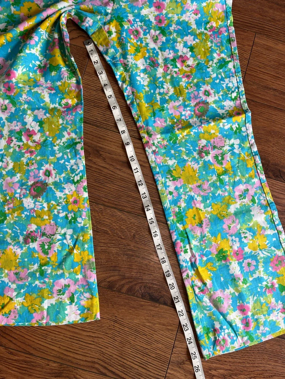 Zara Turquoise Floral linen-blend pants with Pink & Yellow Accents